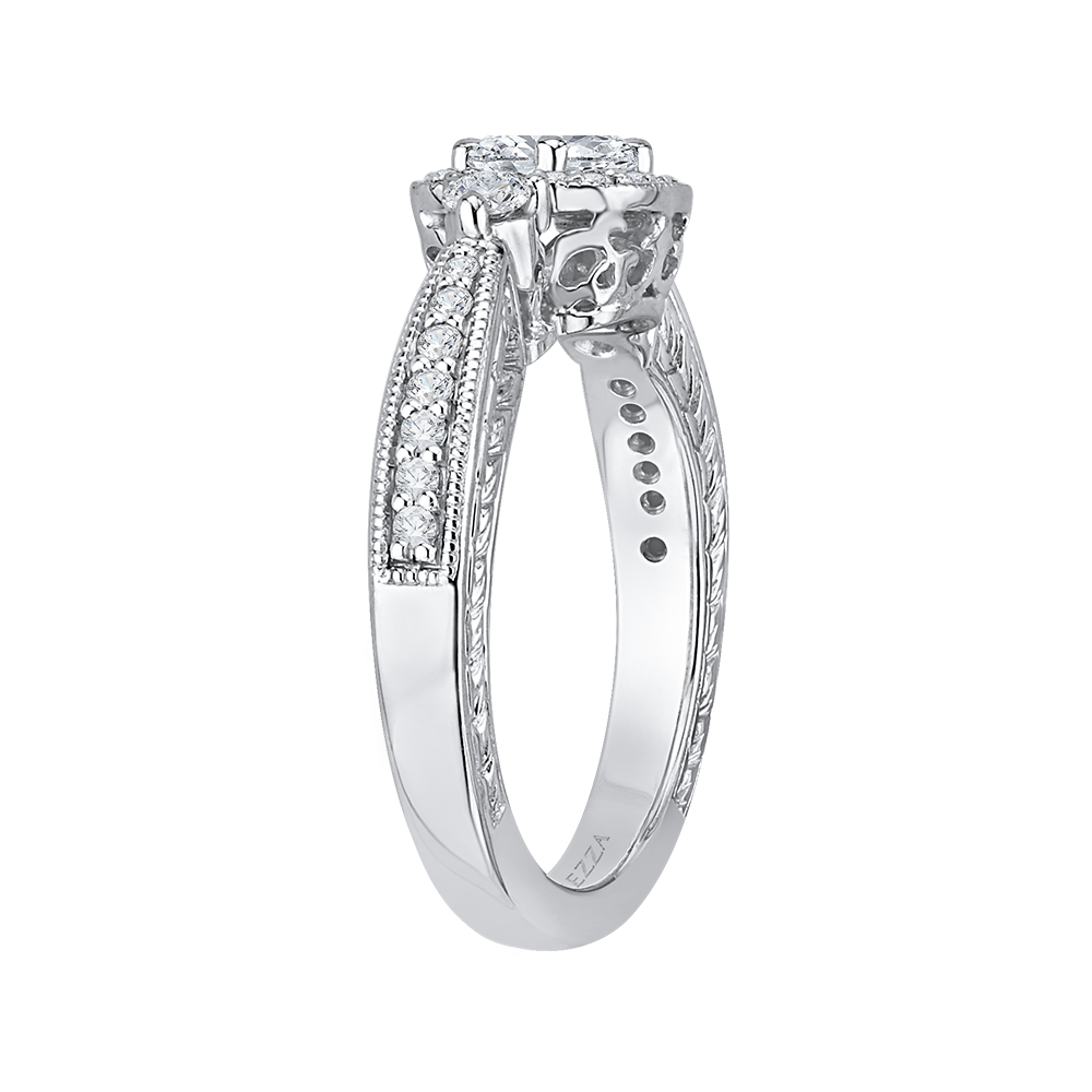 14K White Gold Cushion Diamond Halo Engagement Ring