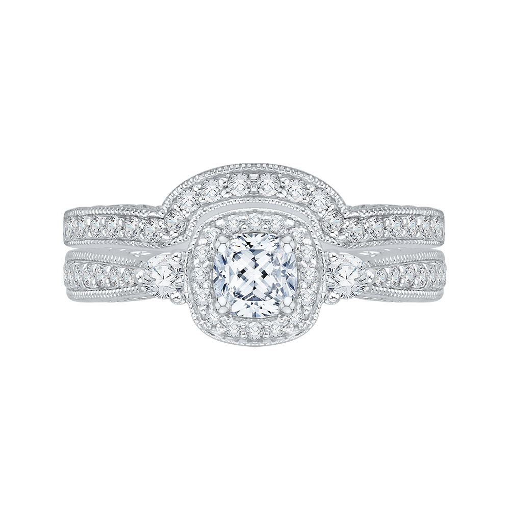 14K White Gold Cushion Diamond Halo Engagement Ring