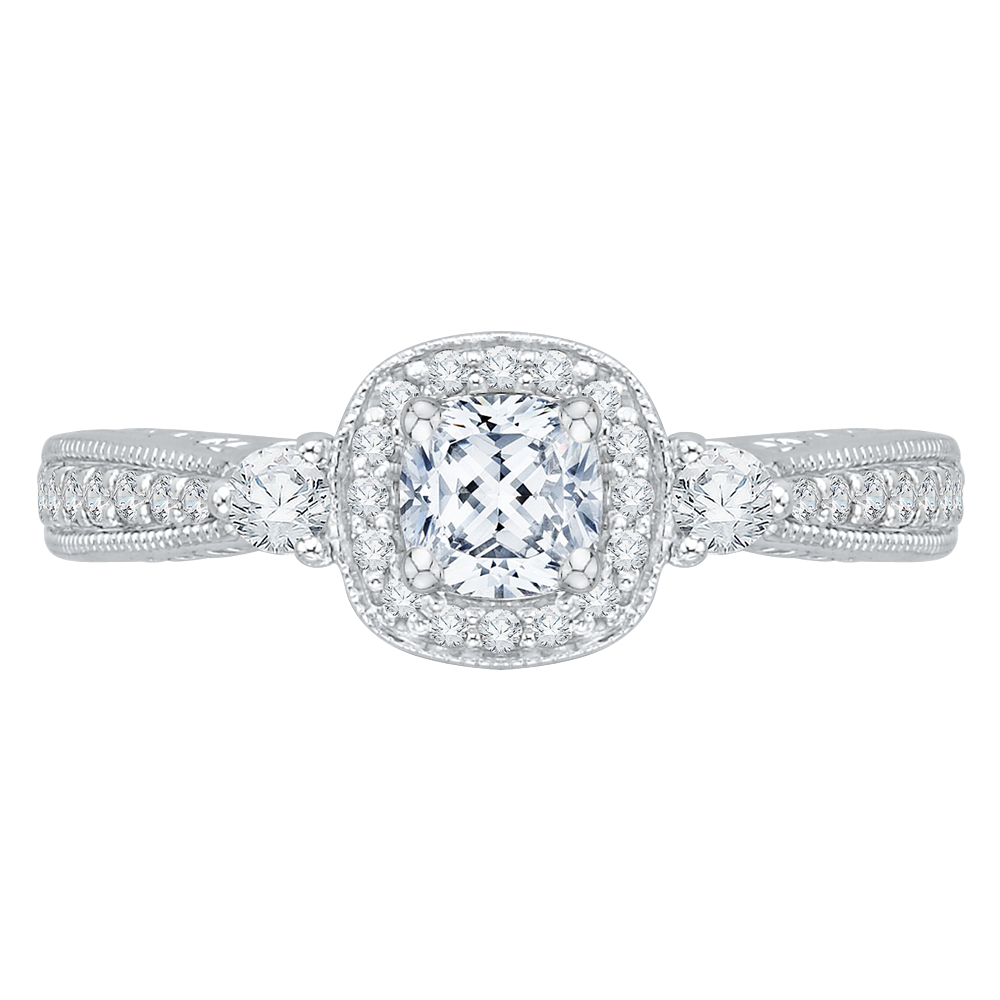 PRU0008EC-02W Bridal Jewelry Carizza White Gold Cushion Cut Diamond Halo Engagement Rings