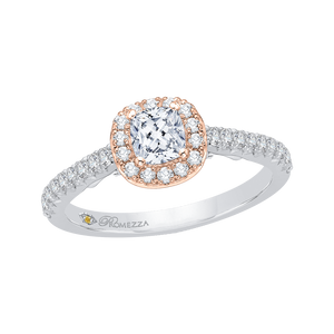 Cushion Diamond Halo Engagement Ring In 14K Two Tone Gold
