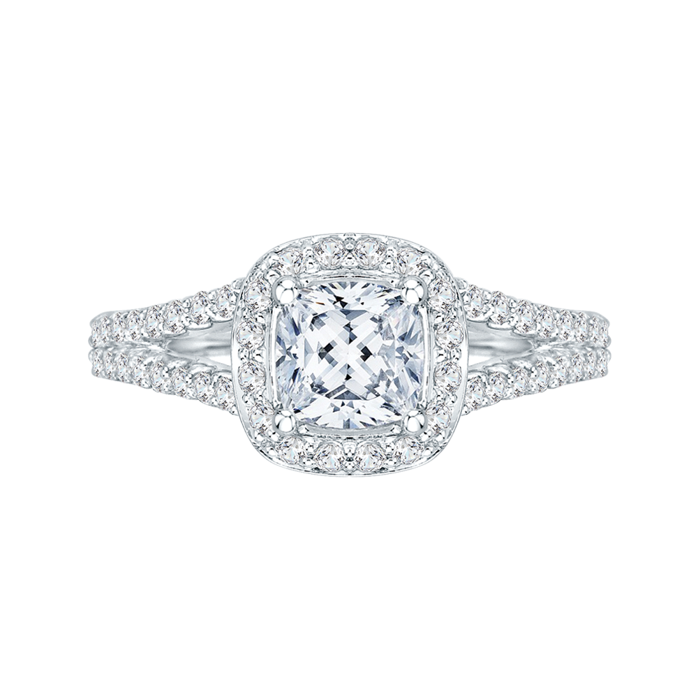 PRU0016EC-02W Bridal Jewelry Carizza White Gold Cushion Cut Diamond Halo Engagement Rings