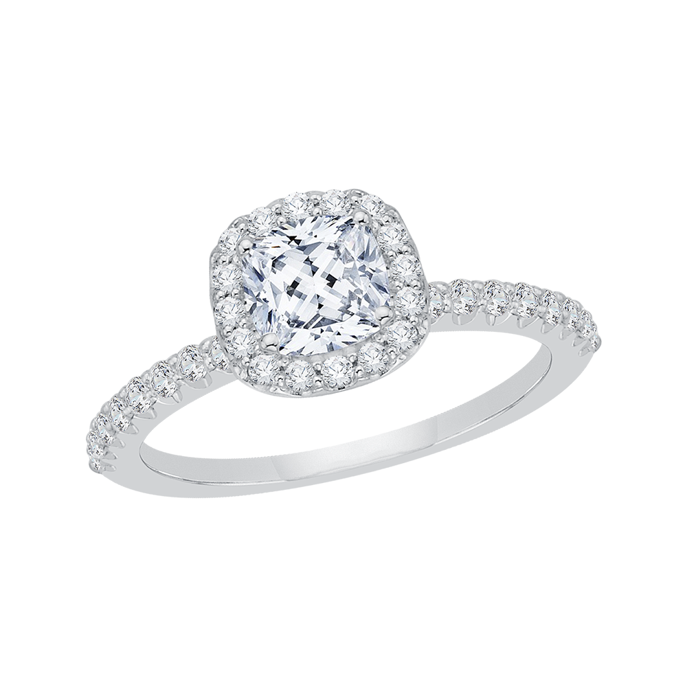 Cushion Diamond Halo Engagement Ring In 14K White Gold