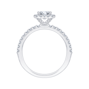 Cushion Diamond Halo Engagement Ring In 14K White Gold