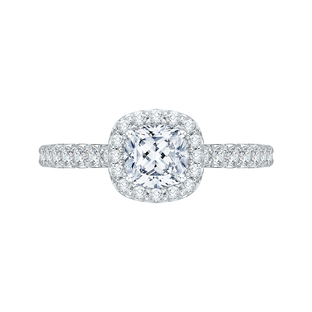 PRU0018EC-02W Bridal Jewelry Carizza White Gold Cushion Cut Diamond Halo Engagement Rings