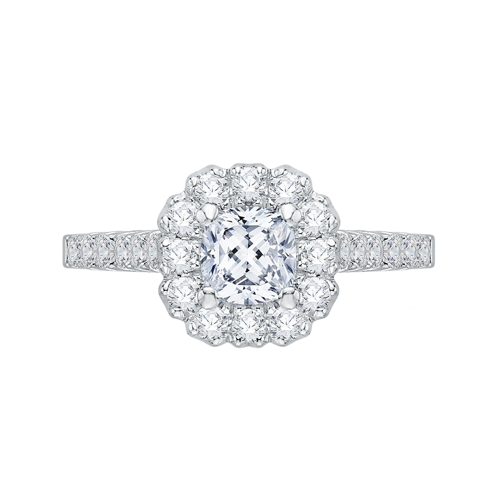 PRU0036EC-02W Bridal Jewelry Carizza White Gold Cushion Cut Diamond Halo Engagement Rings