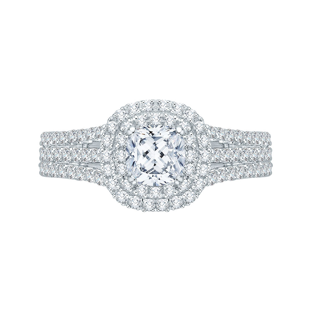PRU0060EC-02W Bridal Jewelry Carizza White Gold Cushion Cut Diamond Double Halo Engagement Rings