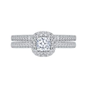 14K White Gold Cushion Diamond Double Halo Engagement Ring