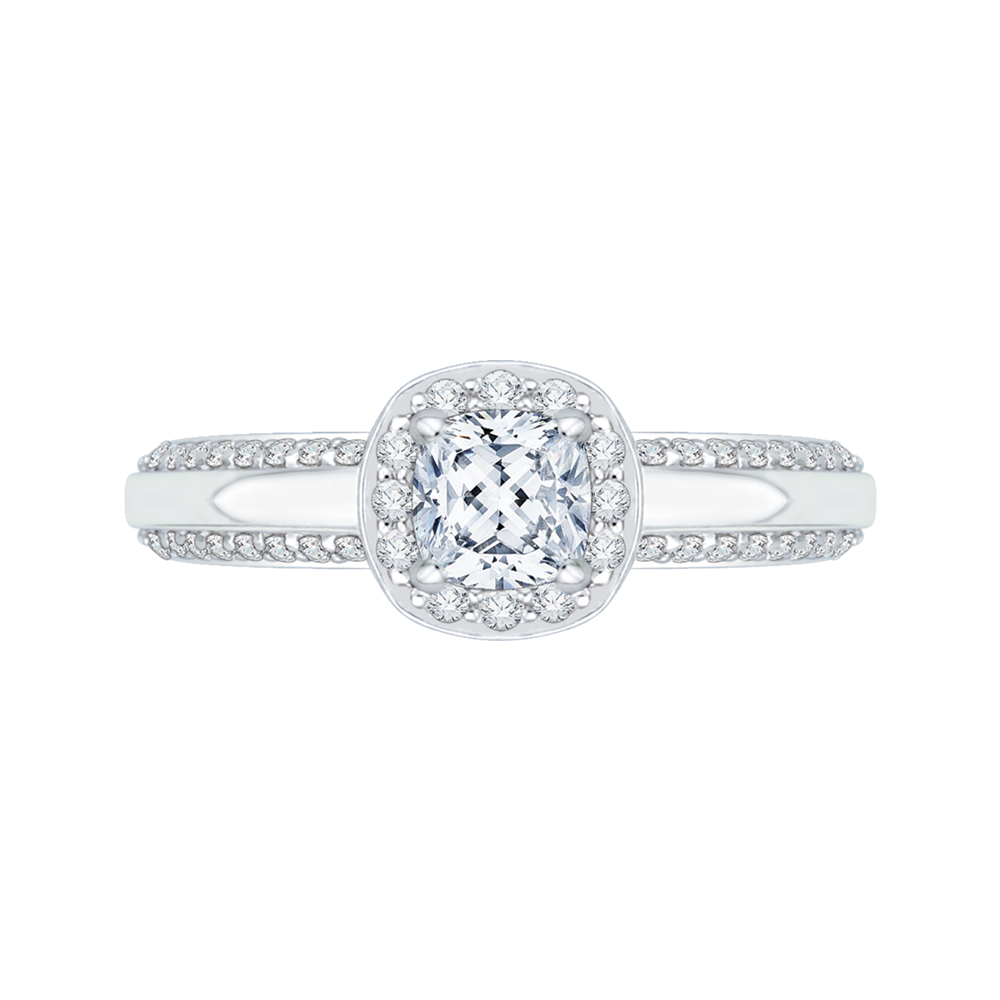 PRU0084EC-44W Bridal Jewelry Carizza White Gold Cushion Cut Diamond Halo Engagement Rings