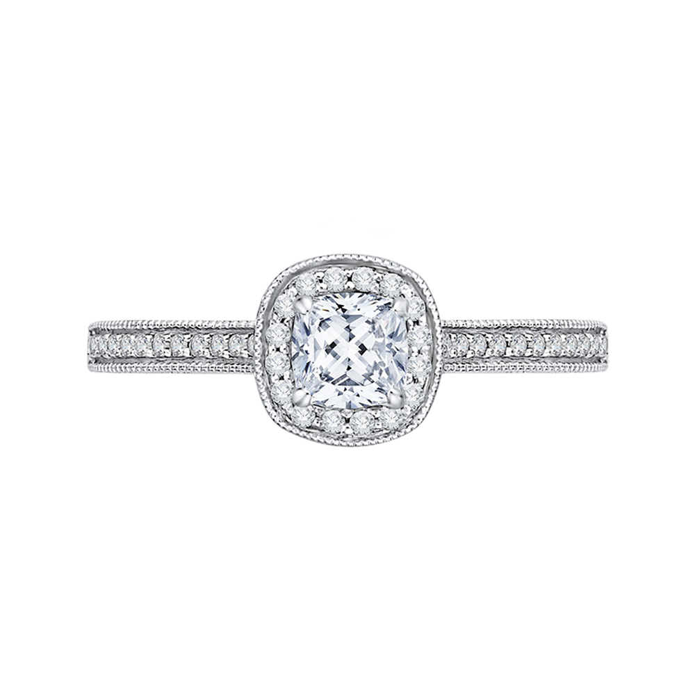 PRU0133ECH-44W-.50 Bridal Jewelry Carizza White Gold Cushion Cut Diamond Halo Engagement Rings