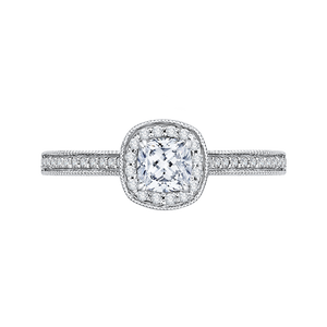 PRU0133ECH-44W-.50 Bridal Jewelry Carizza White Gold Cushion Cut Diamond Halo Engagement Rings