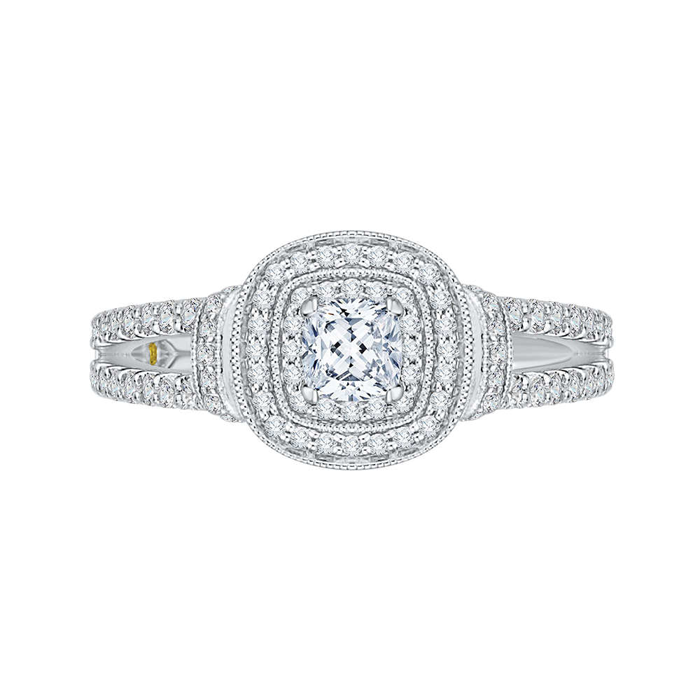 PRU0137ECH-44W-.40 Bridal Jewelry Carizza White Gold Cushion Cut Diamond Double Halo Engagement Rings