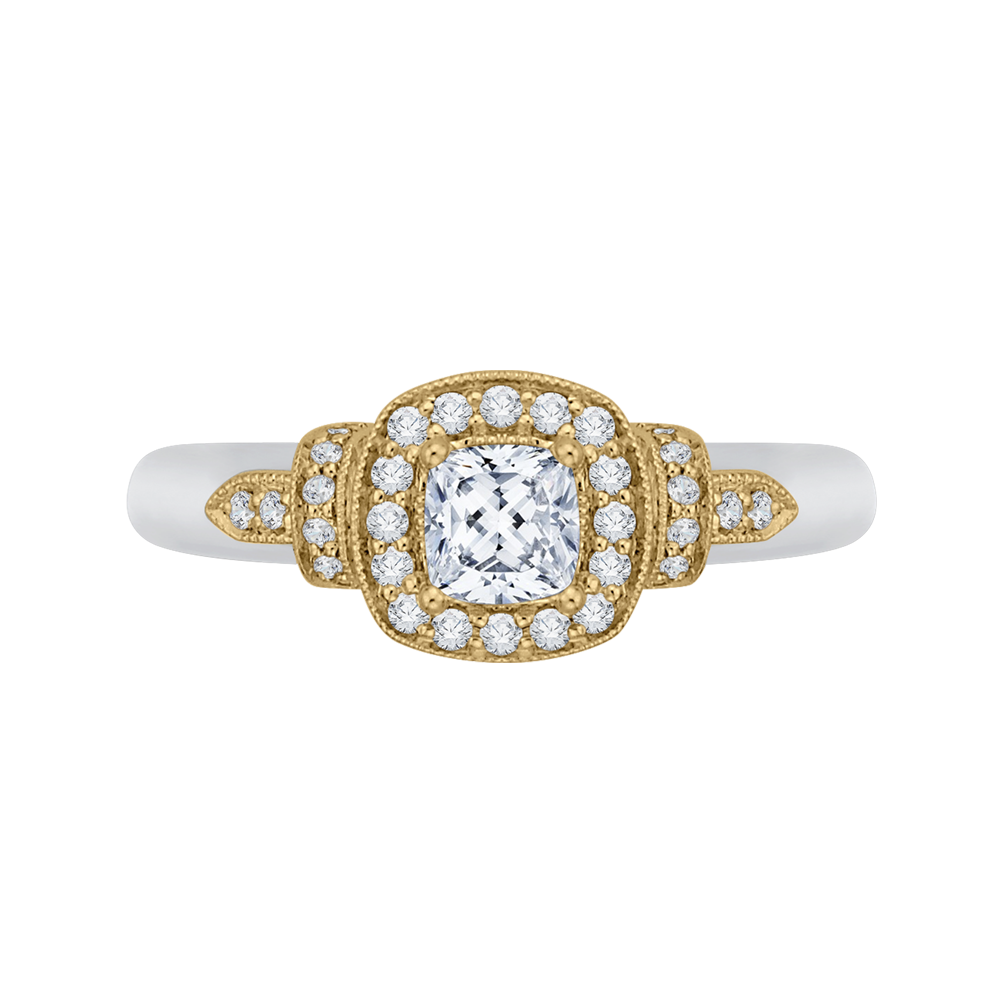 PRU0151EC-44WY-.50 Bridal Jewelry Carizza White Gold Rose Gold Yellow Gold Cushion Cut Diamond Halo Engagement Rings