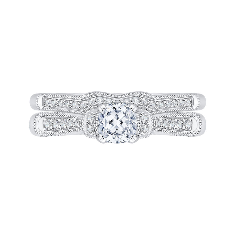 14K White Gold Cushion Diamond Cathedral Style Engagement Ring