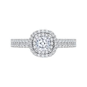 PRU0157ECH-44W-.50 Bridal Jewelry Carizza White Gold Cushion Cut Diamond Double Halo Engagement Rings