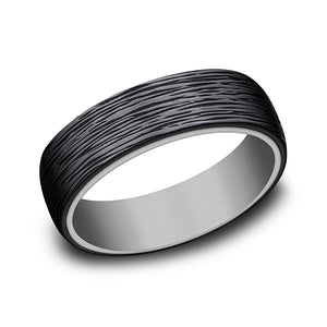 grey tantalum and black titanium ring in ring style comfort-fit wedding band